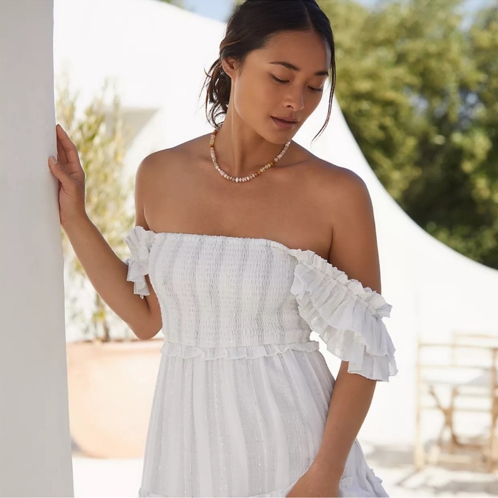 ANTHROPOLOGIE PQ Victoria Smocked Ruffles Coverup Sequins Maxi Dress M/L NWT - Picture 7 of 11
